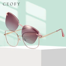 Ceofy Cateye Women Glasses Frame Clip on Brand Designer Vintage Spectacle Magnetic Optical Myopia Dual-purpose Eyewear 95816