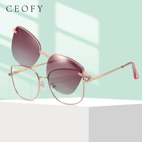 Ceofy Cateye montura de gafas para mujer Clip en marca diseñador Vintage gafas ópticas magnéticas miopía gafas de doble propósito 95816