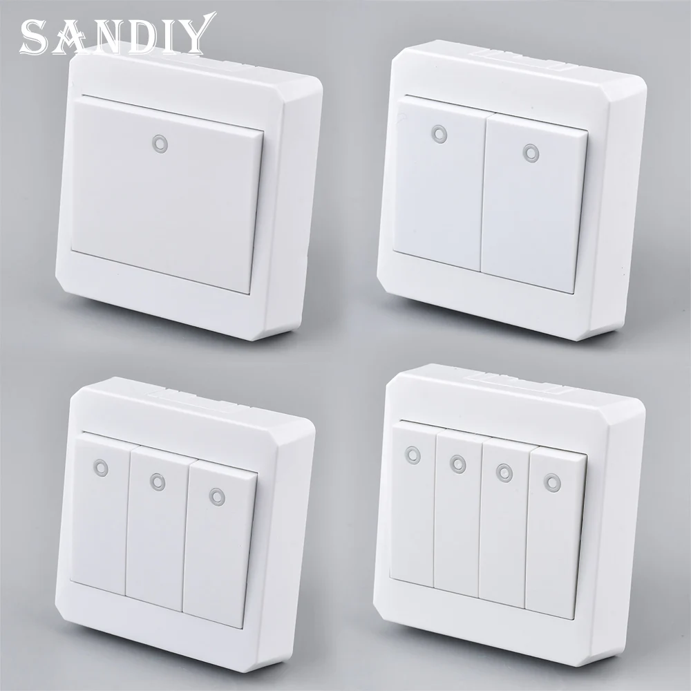 1/2/3/4/Gang Surface Mount Switch Panel Wall Interruptor White PC Frame Panel Light Switch On/Off Wall Switch Controller