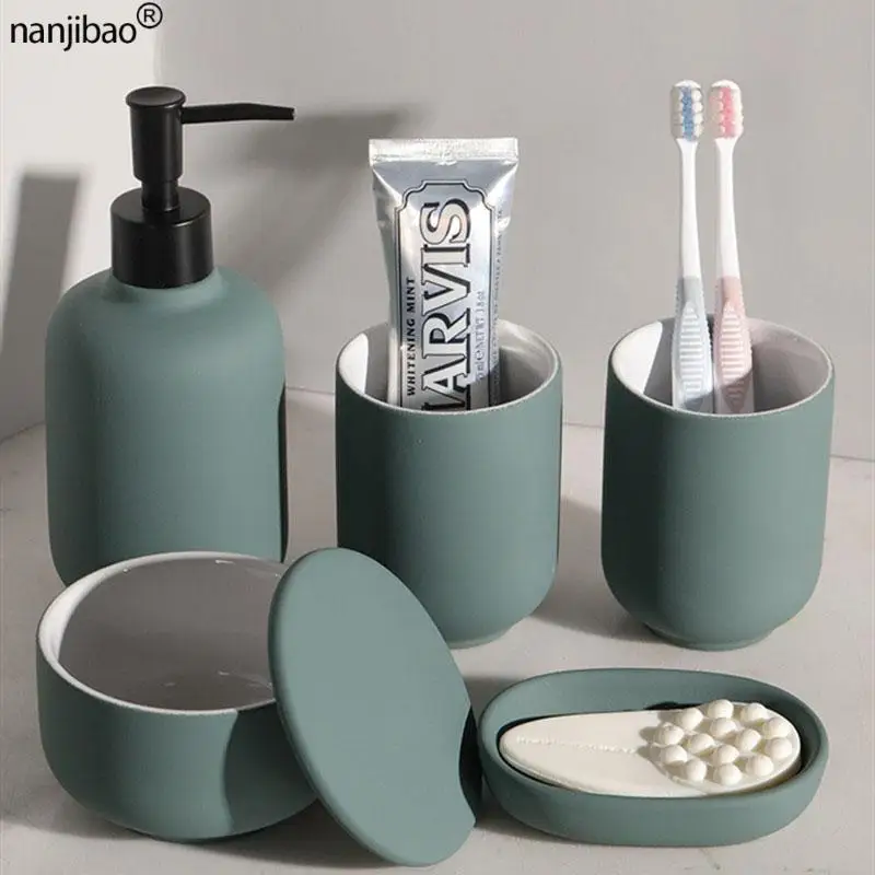 

Nanjibao Creative Ceramic Bathroom Accessories Set Lotion Bottle Mouth Cup Soap Tray Storage Tank Nordic Simple Household Items