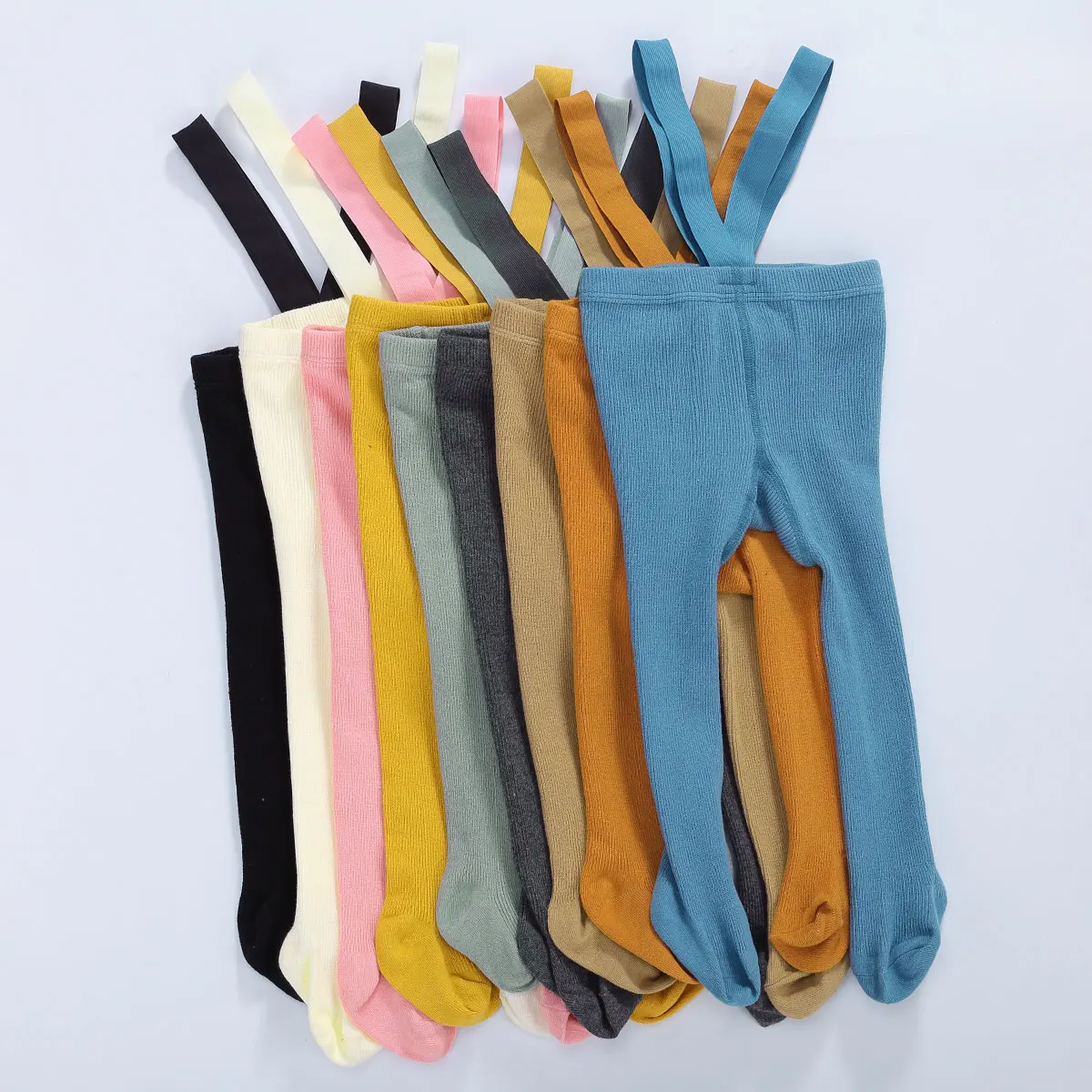 Pantimedias lisas con tirantes para niñas recién nacidas, medias elásticas de cintura alta, Leggings suaves y cálidos, otoño e invierno, 0-3 años