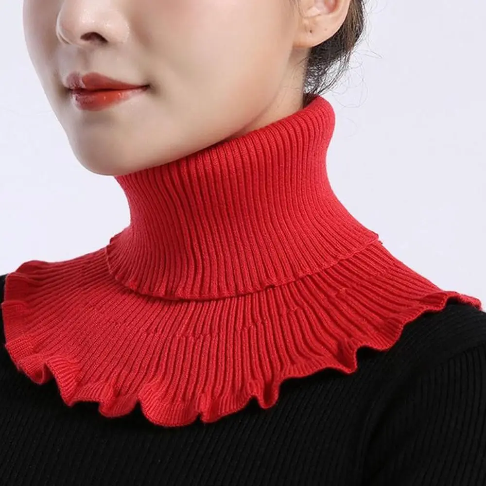 Women Windproof With Wooden Ears Warm Scarf Turtleneck Knitted Fake Collar