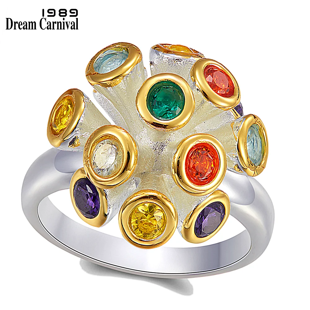 DreamCarnival1989 Original Flower-Ring for Women Multi-Colors Zirconia Delicate Feminine Jewelry Rings Dating Must Have WA11776