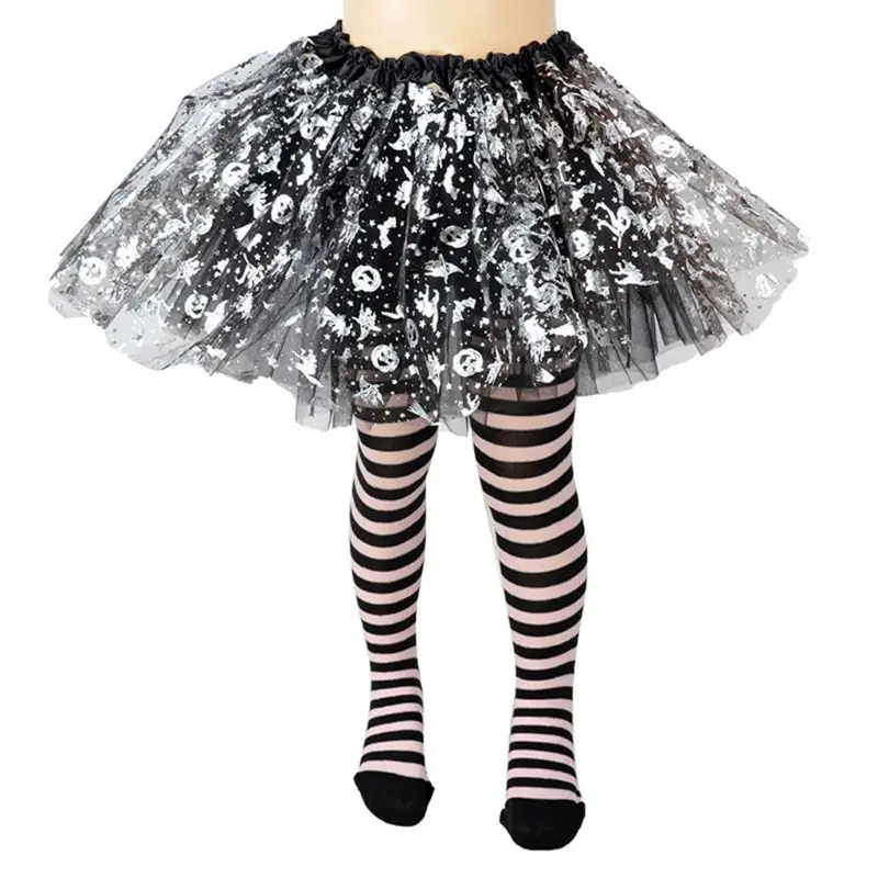 Kinder Mädchen Halloween Volle Länge Strumpfhosen Strümpfe Cartoon Spiderweb Skeleton Gestreiften Strumpfhosen Cosplay Kostüm Karneval Party