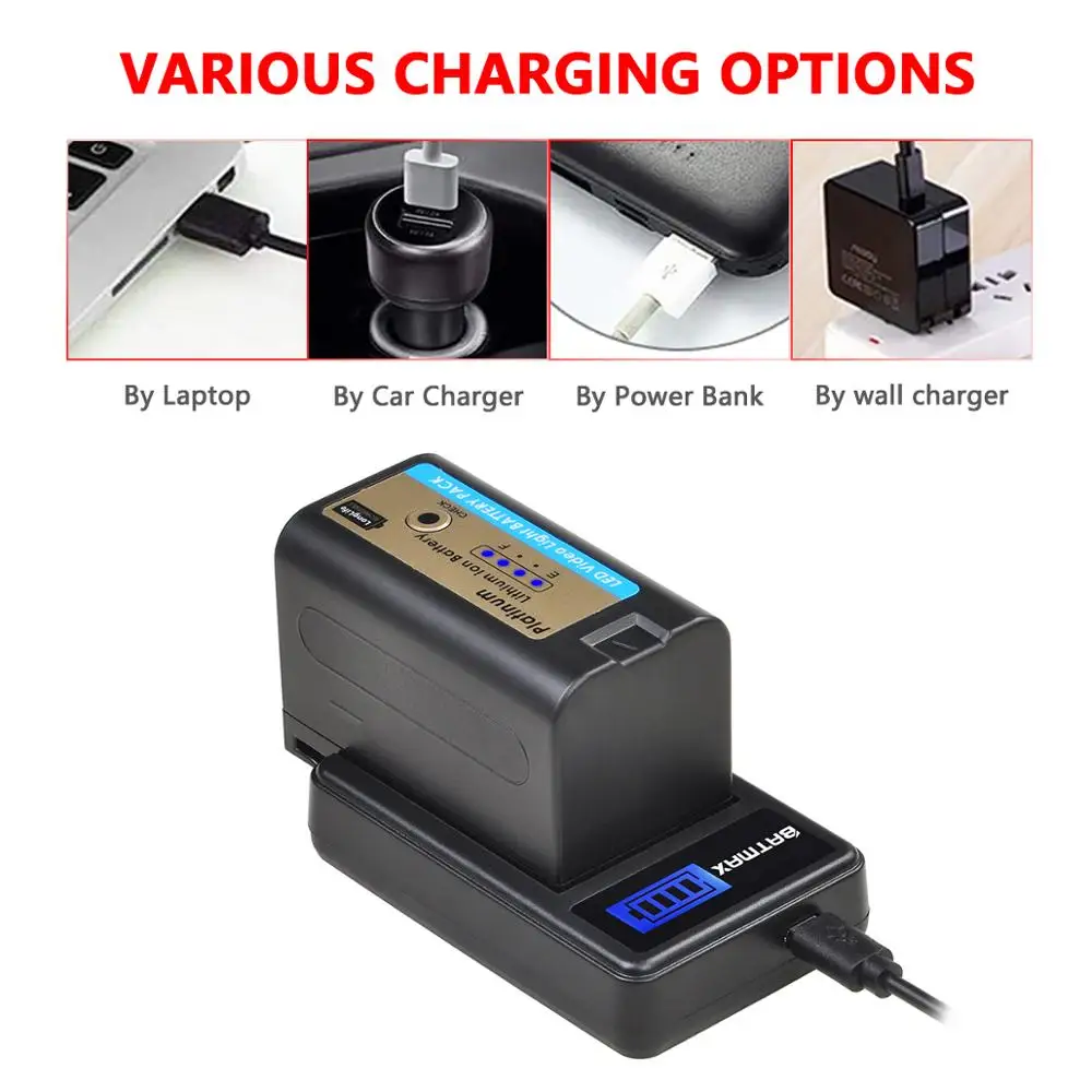 Batmax NP-F750 NP-F770 F750 แบตเตอรี่ไฟLED + LCD USB ChargerสำหรับLED YN300Air II YN300 III YN600 L132T