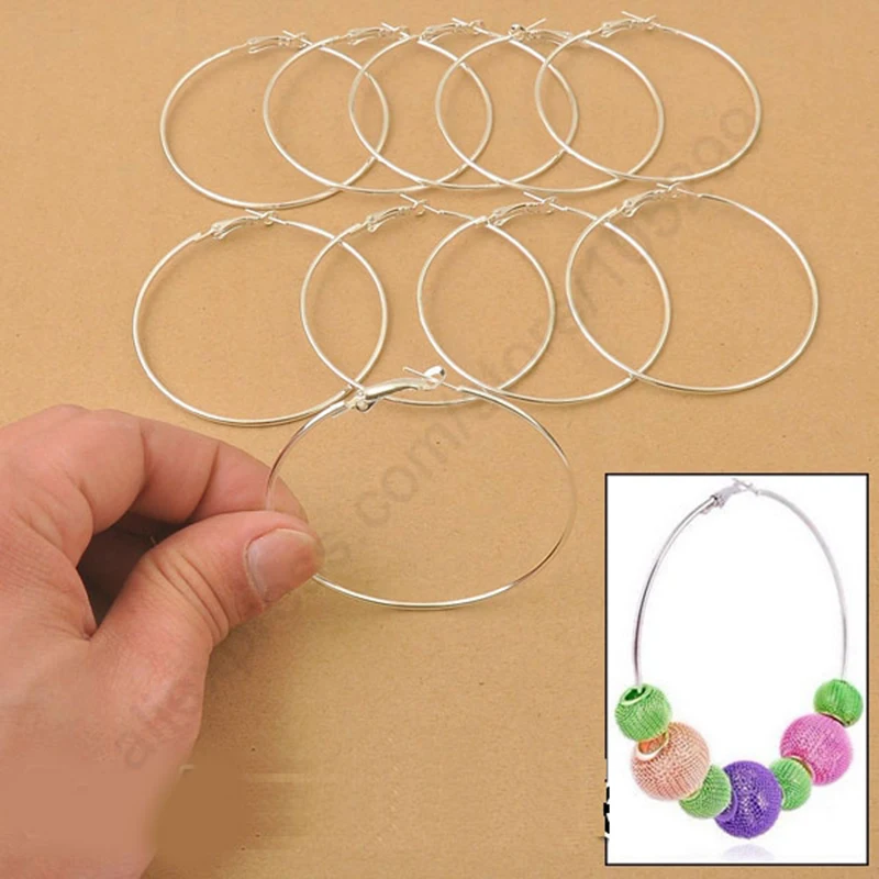 

Wholesale 100PCS 40MM Making Jewelry Findings 925 Sterling Silver Basketball Wives Beads Circle Hoops Earrings