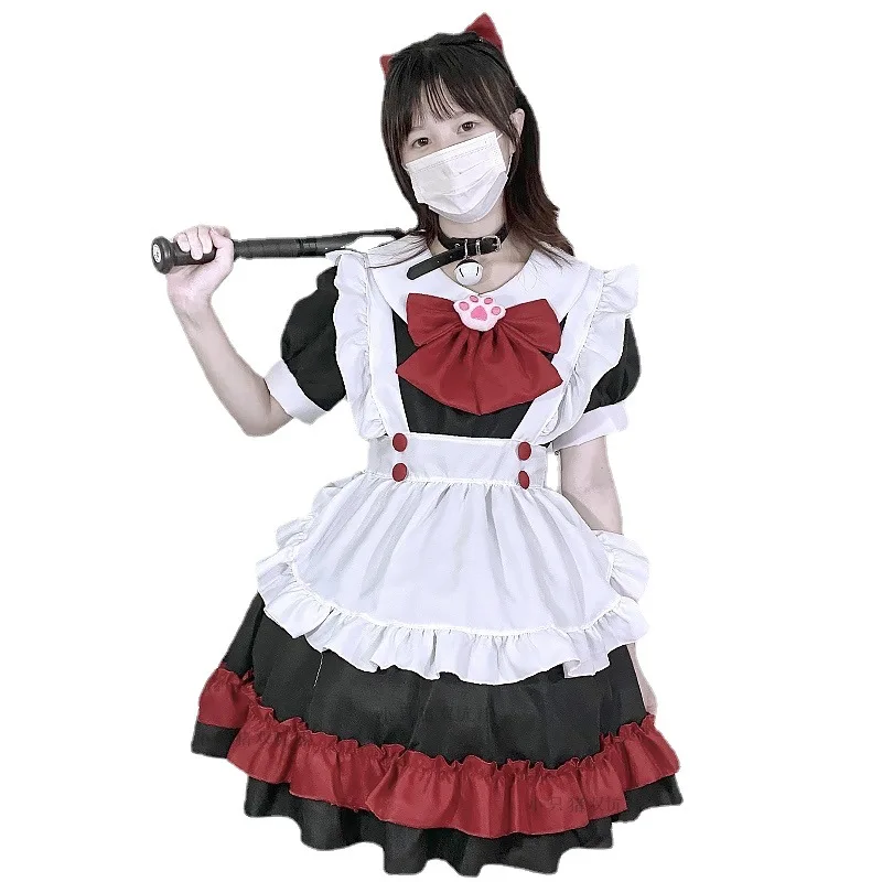 Halloween vampiro pequeno diabo empregada lolita uniforme gótico preto e vermelho anime empregada cosplay traje doce japonês francês outfit