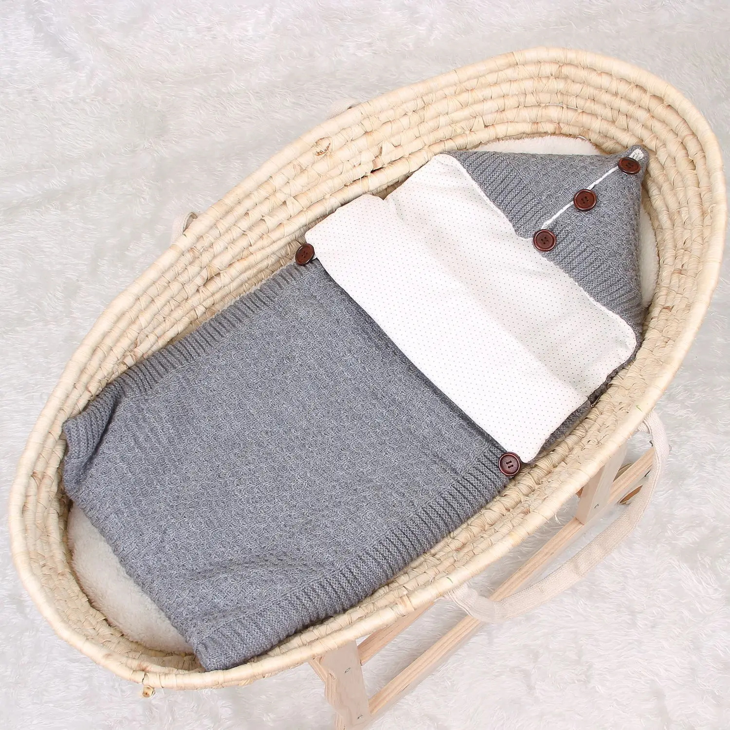 New Baby Knitted Sleeping Bag Spring Autumn Thicken Warm Baby Hooded Sleeping Bag Solid Color Newborn Envelope Anti-kick Quilt