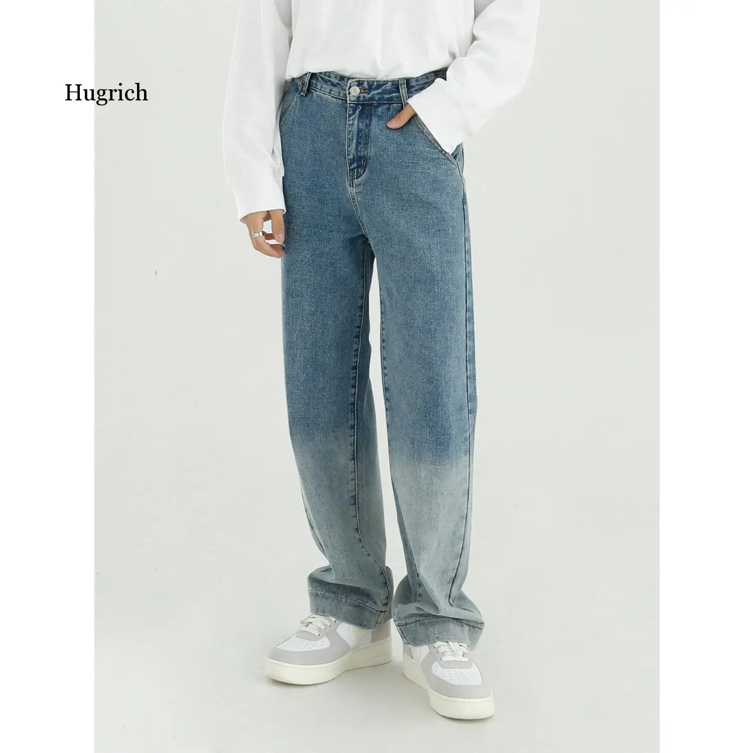 

Men Gradient Color Washed Loose Casual Straight Denim Pant Male Streetwear Hip Hop Vintage Fashion Jeans Trousers