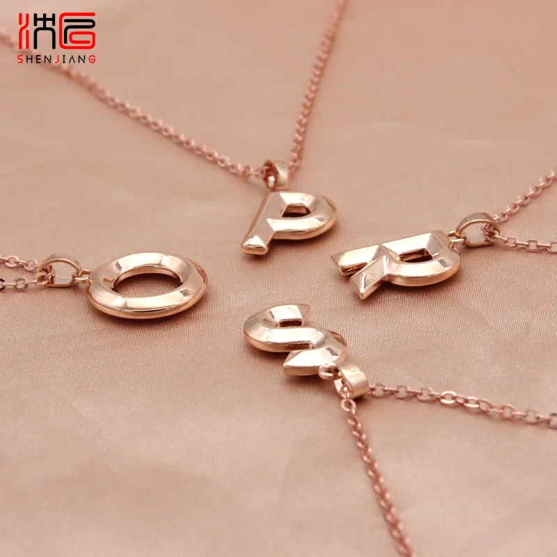 SHENJIANG New Trendy 585 Rose Gold Color Necklaces For Women A-Z Alphabet Letter Pendant Jewelry