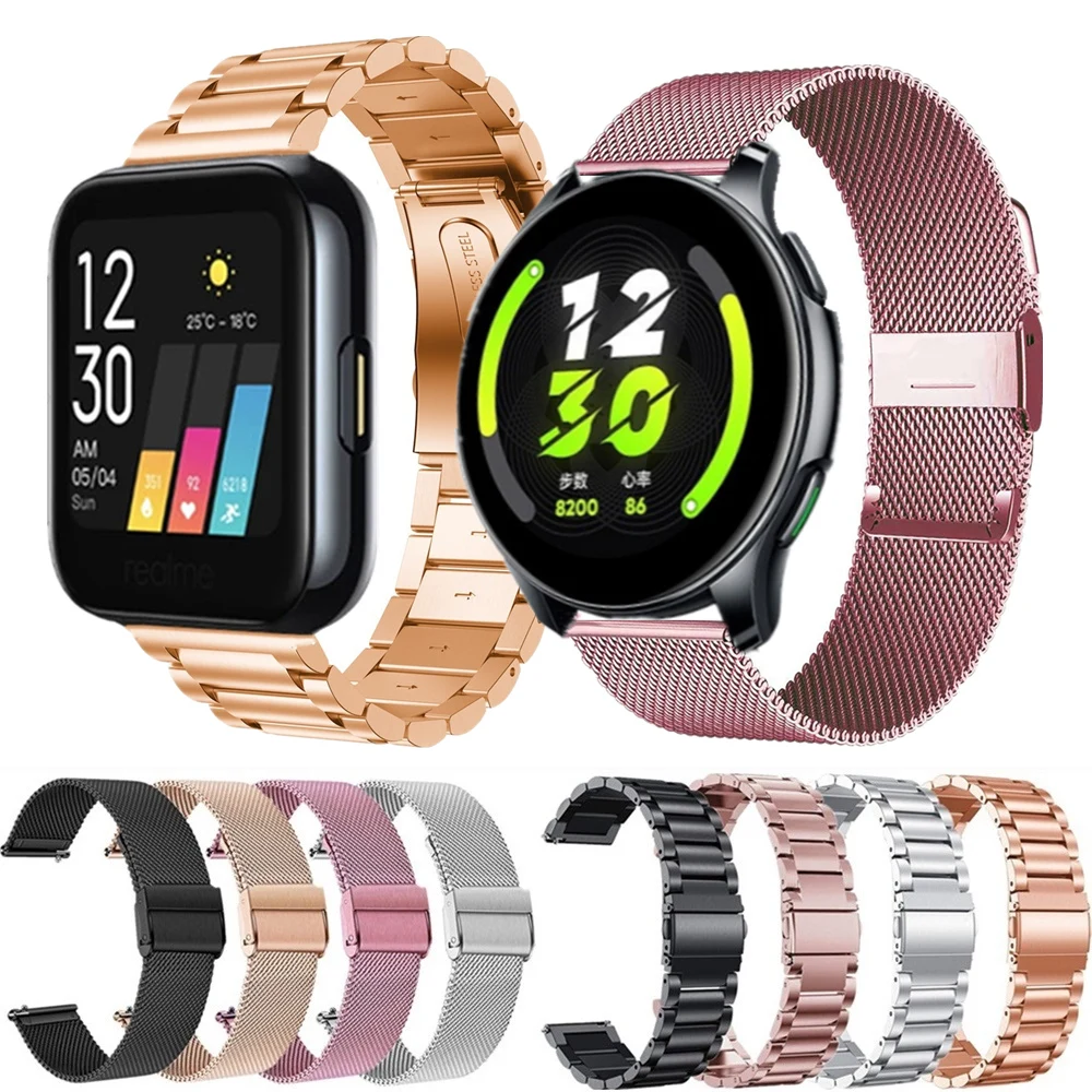 

Ремешок из нержавеющей стали для Realme Watch 2 T1 S Pro, сетчатый браслет-петля для Huami Amazfit GTS 3 GTR 3/2/2e Smartwatch, металлические ремешки