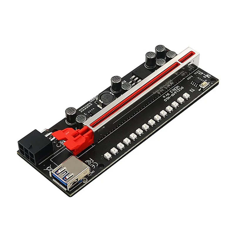 

12 pro PCIE Riser 1x to 16x Graphic Extension with 3528 colorful flash LED for Bitcoin GPU Mining Powered Riser Adapter Card