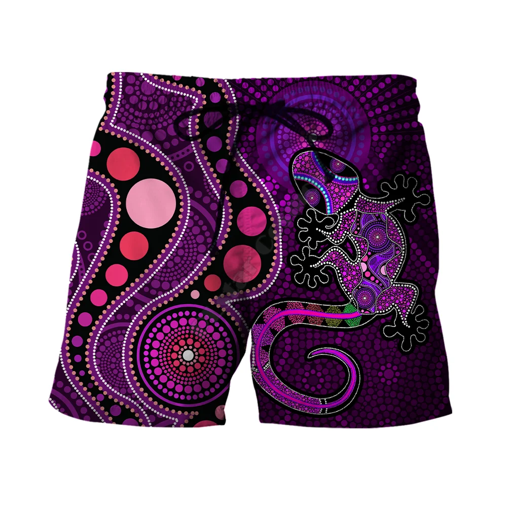 Summer Casual Shorts Aboriginal Australia Indigenous Purple The Lizard and The Sun 3D Printed Trousers For Women Men Shorts