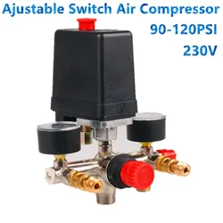 Air Compressor Pressure Valve Switch Manifold Relief Regulator Gauges 90-120PSI 230-220V Aluminum alloy bracket