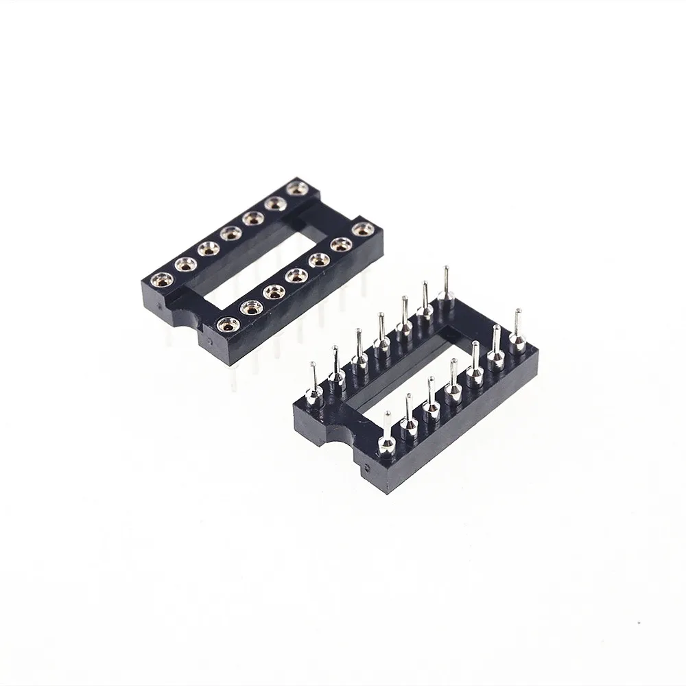 

500pcs 0.100" 2.54mm Pitch IC socket Narrow 14 Position 2x7 14 Pin machine Pin Row spacing 7.62mm DIP Through hole solder