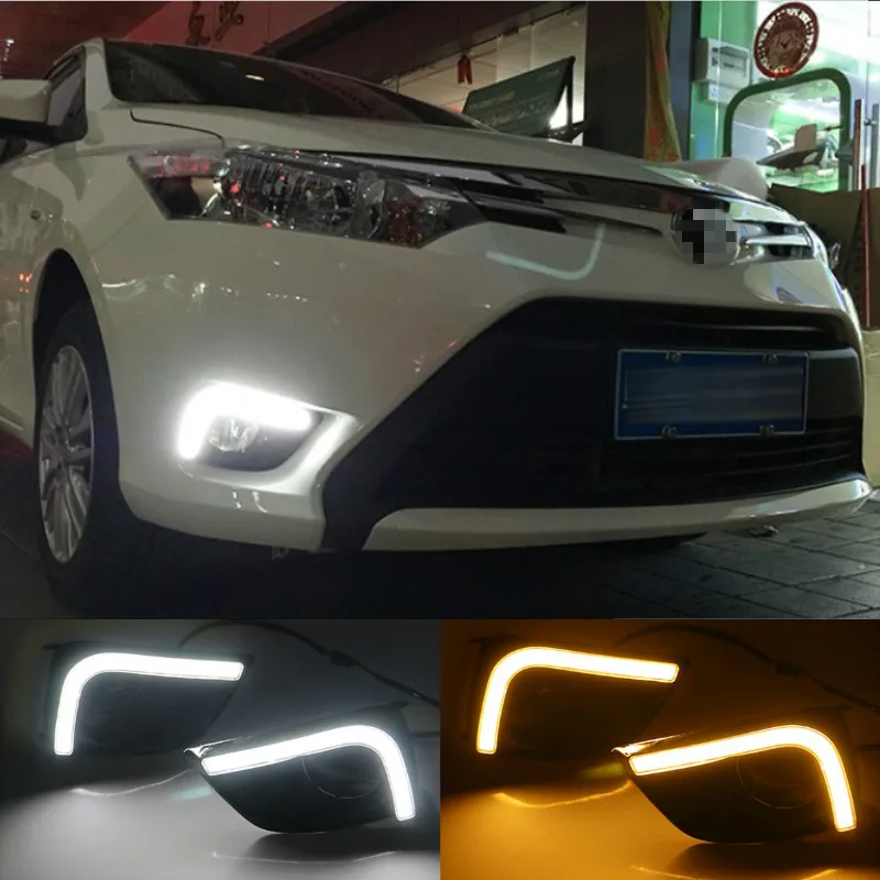 1 Pair Car Daytime Running Light Turn Signal Light 2-Color DRL LED Fog Lamp for Toyota Vios 2014 2015 2016