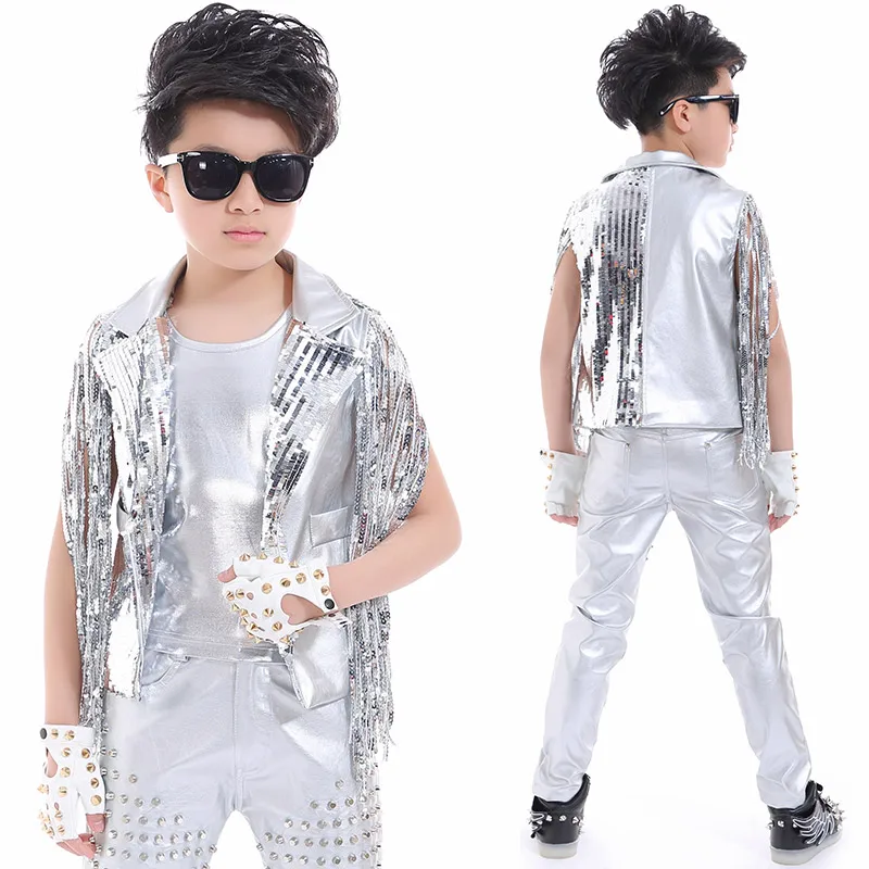 New Children's Day Performance Clothing Jazz Sequins Boys Fringed Chorus Hip-Hop Dance Costumes Drum Stage Show Outfits DQS2785