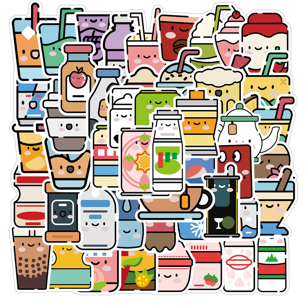 50pcs Cute Drink Doodle Stickers For Luggage Skateboard Guitar Laptop Water Bottle Car Decals Kids Gifts Toys