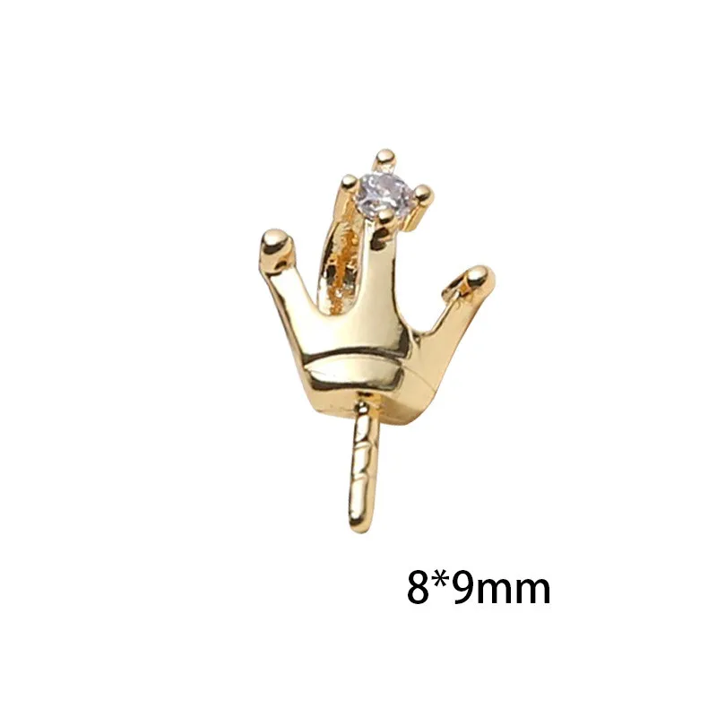 SNASAN 2Pcs Brass With Gold Plated Crown Half Pin Top Drilled Pendant Charms Jewelry Accessories Pearl Beads Cap DIY Material