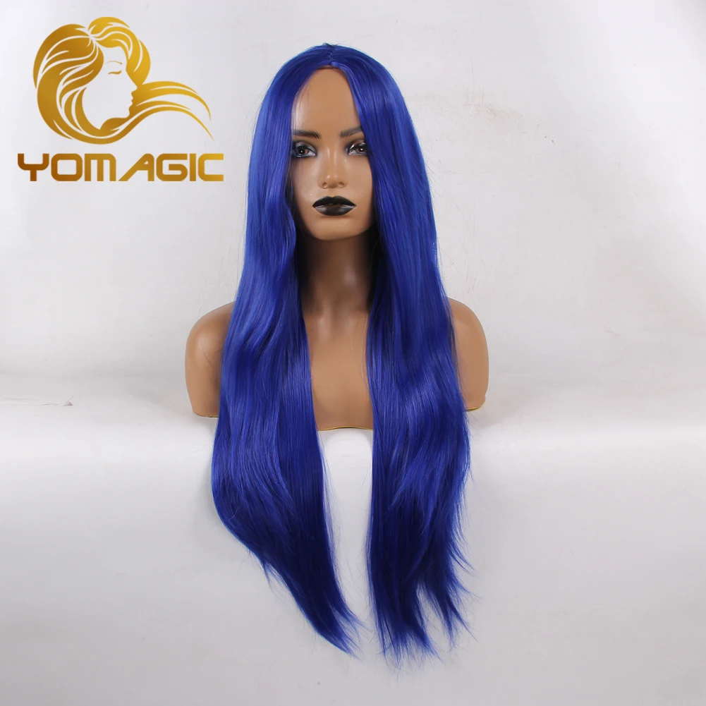 Full Machine Made Wigs Cap Synthetic Hair Wigs Long Straight Dark Blue Hair Wig Heat Resistant Fiber Hair Wigs For Women