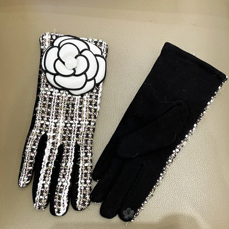 Guantes de invierno para mujer, manoplas cálidas de terciopelo grueso con pantalla táctil y flores de Cachemira, guantes de invierno para mujer