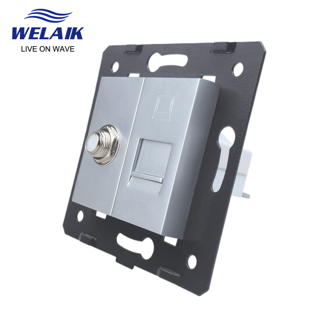 WELAIK EU Standard Satellite Internet RJ45 CAT6 Computer Wall Socket DIY Parts Without-Glass-Panel  45*45mm A8SACOW