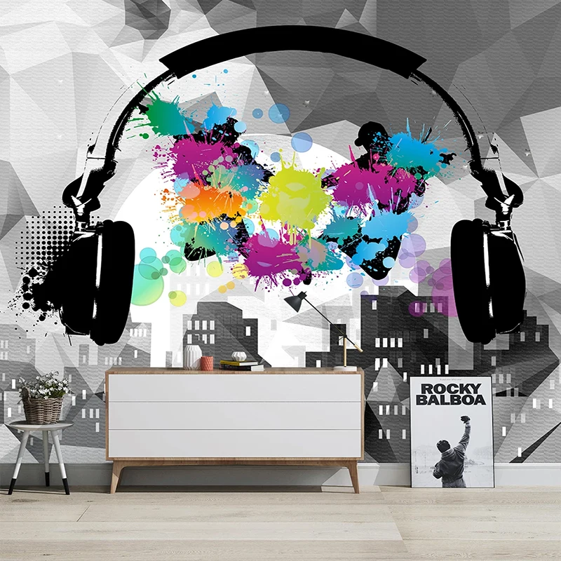 

Modern Stylish Music Cool Abstract Headphones Mural Wallpaper Living Room Bedroom Creative Background Wall Decor Fresco Sticker