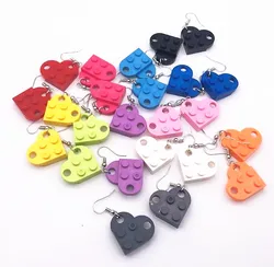 Cute Love Heart Brick Pendant Earrings for Women E-girl Lego Elements Couple Valentines Friends Gifts Punk Earrings Accessories
