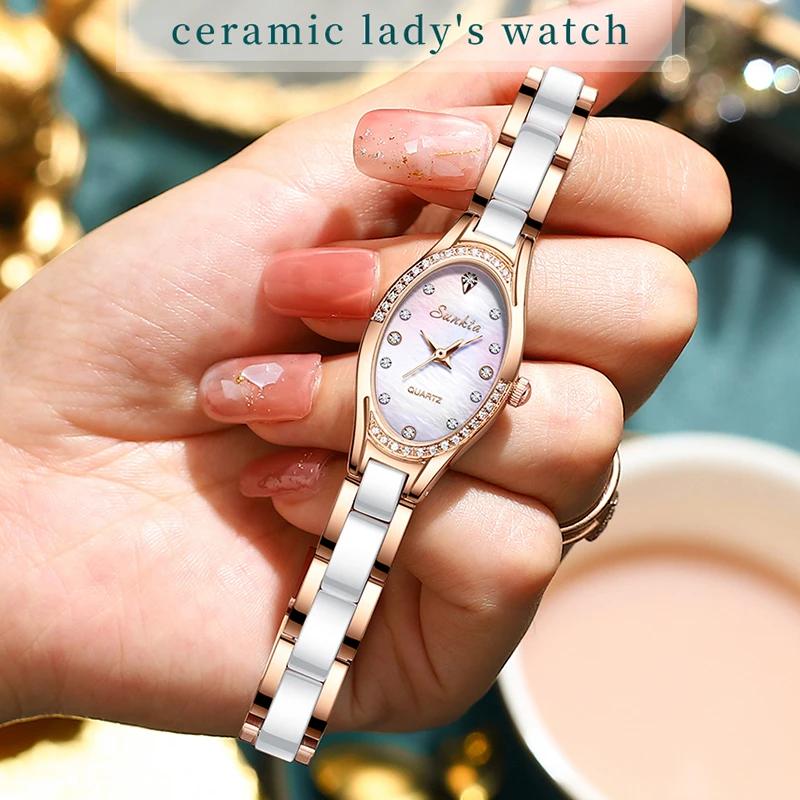 

Sunkta Elegant Women Watches Luxury Brand Ladies Clocks Ceramics Wristwatch Oval Quartz Watches Waterproof Watch Reloj Mujer+Box