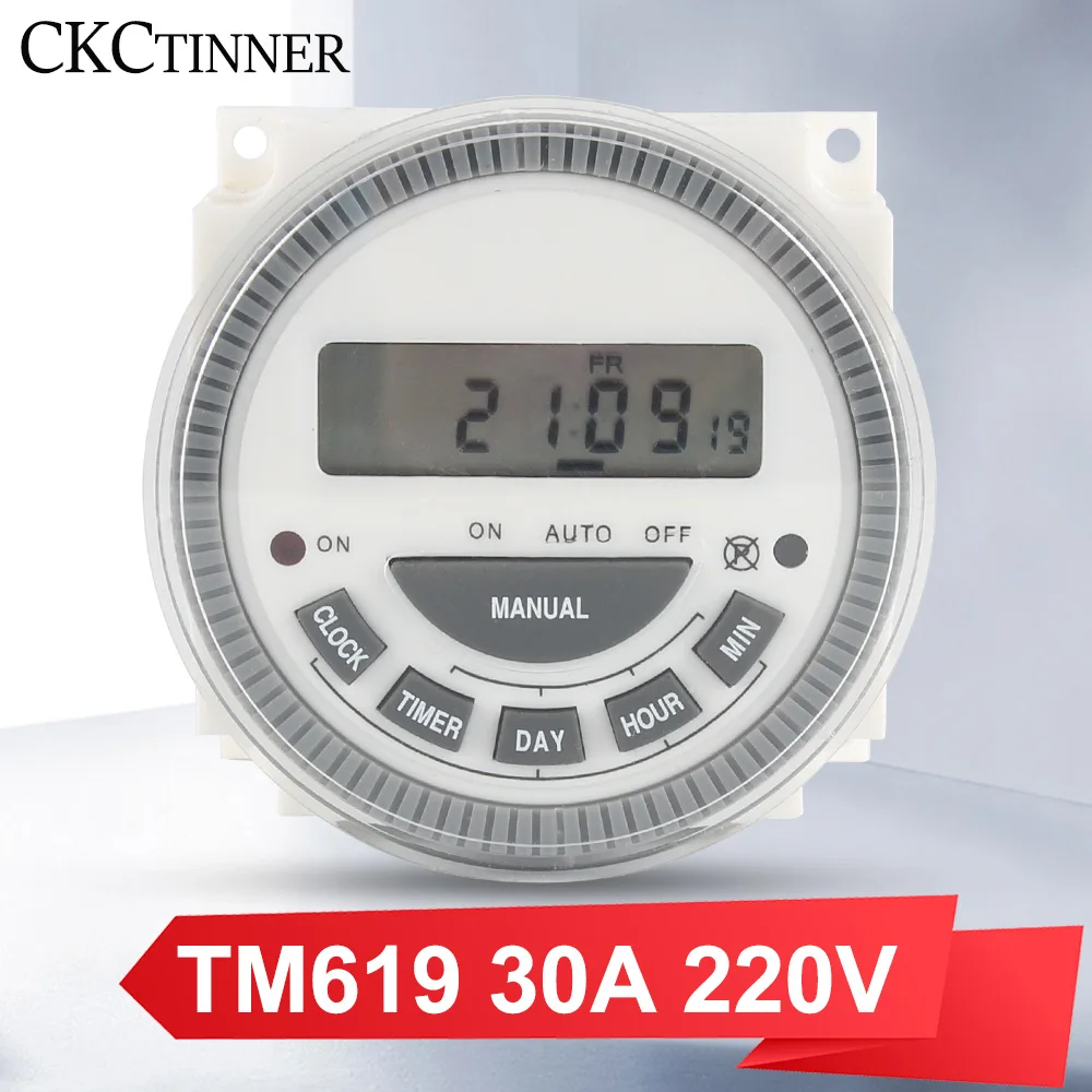 220V Timer Switch7 Days Weekly Programmable Digital Timer LCD 1.6 Inch Lighting Switch Inside Battery with Dustproof Cover