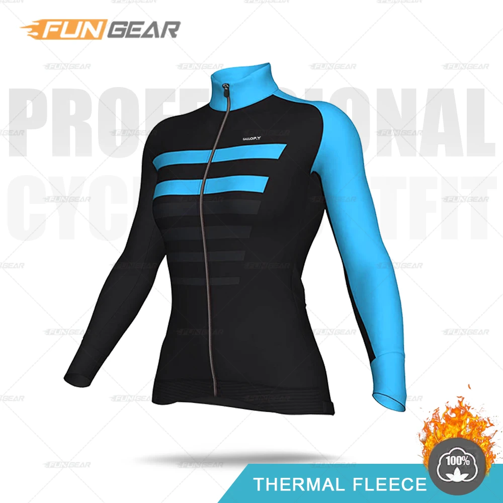 Winter Cycling Jersey for Women, Thermal Fleece Sweatshirt, Lady Bicycle Long Sleeve Tops, Female Bike Training