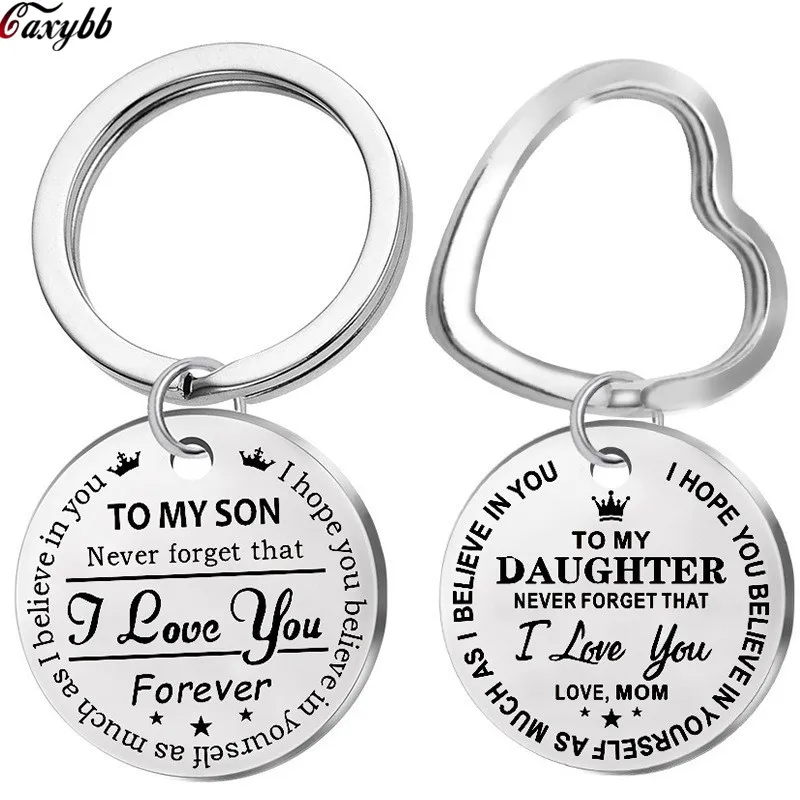 

Trendy Stainless Steel Keychain Engraved To My Son Daughter forever Love Mom Keyring Key Chains Charm Love Pendant Jewelry Gift