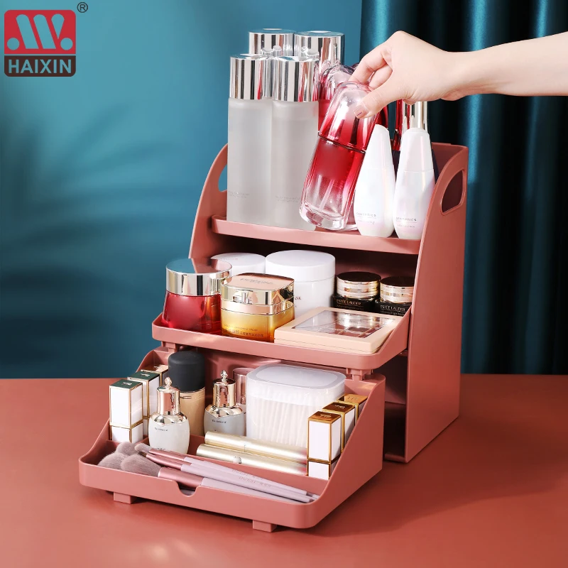 HAIXIN 2021 New Makeup Dustproof Cosmetics Storage Box Rack Desktop Skin Care Products Lipstick Beauty Storage Drawer