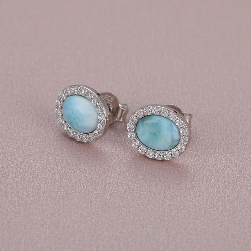 2021 Simple Fashion Geometric Round Charm 925 Sterling Silver Jewelry Gift Classic Natural Precious Larimar Earrings for Women