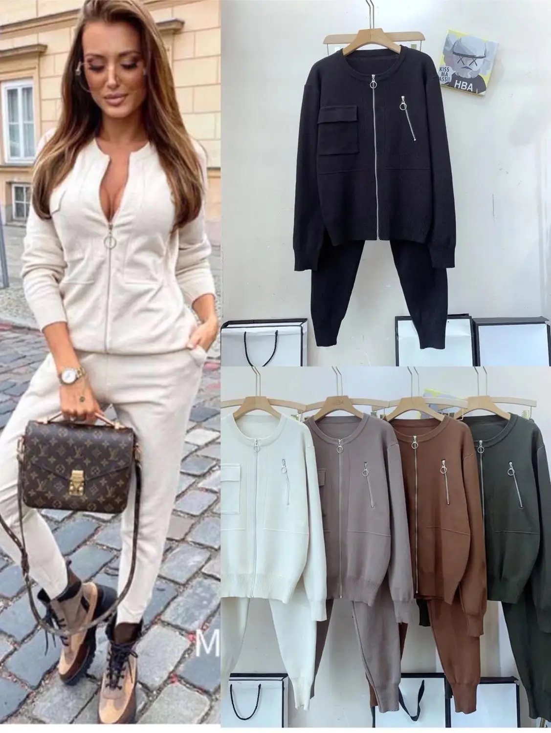 ALPHALMODA-Stylish Tracksuits for Women, Zip Pocket Cardigans and Trousers, Trendy Loungee Sets, Winter Outfit, New Fashion,