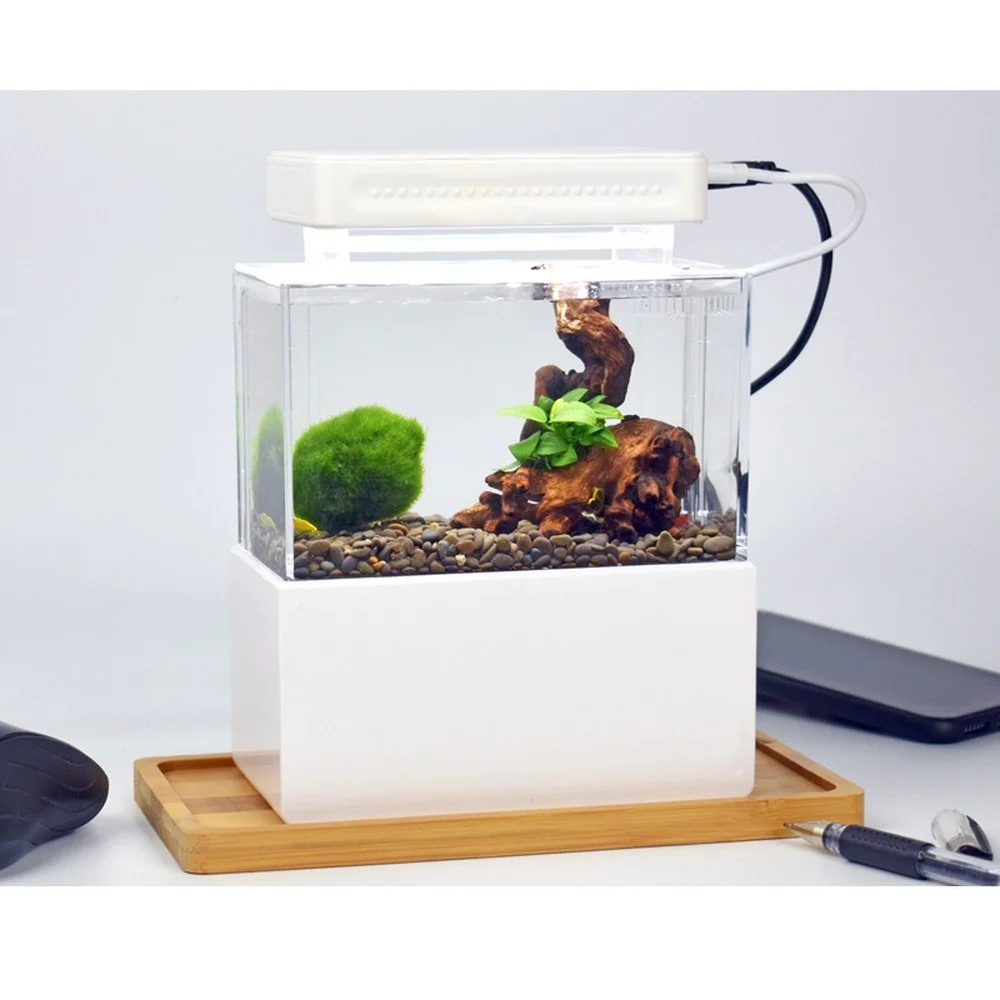 Mini Small Aquarium Fish Tank USB interface with LED Lamp Light Water Fliter Fish Tank Home Decorations Aquarium Supplies