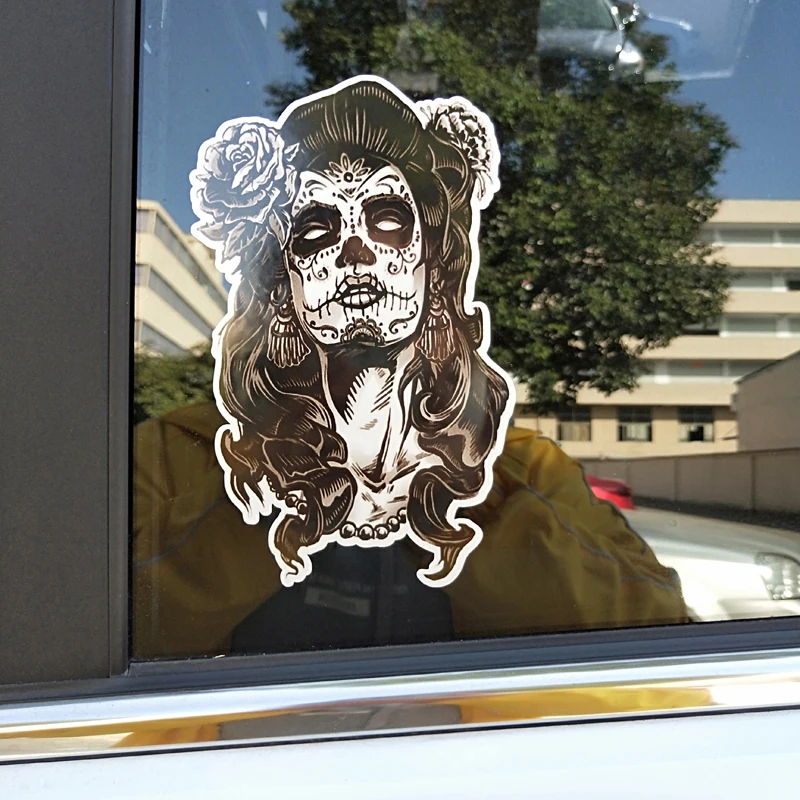 YJZT 9.4CM*15.2CM Creative Car Sticker Female Sugar Skull PVC Decal Accessories 6-2005