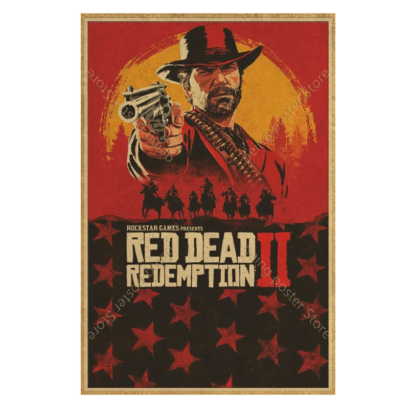 Red Dead Redemption 2 Game Poster Home Decor 40x60cm Retro Big KraftpaperStyle Wall Posters Vintage Internet Cafe Bar Decoration