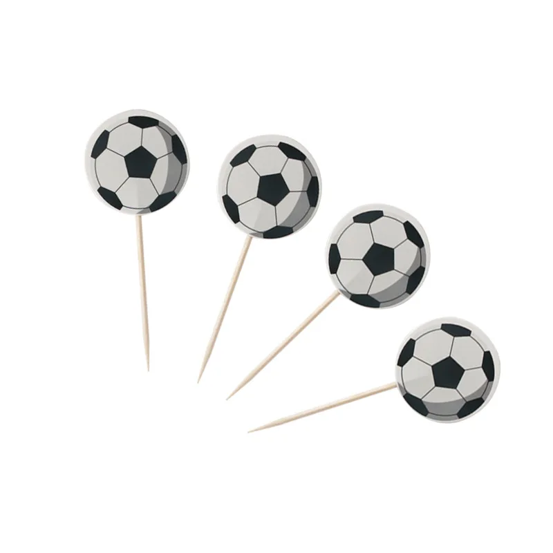 Boys Favors Football Theme Cake Topper Happy Birthday Party Soccer Cupcake Toppers With Sticks Decorate Baby Shower 24pcs/pack