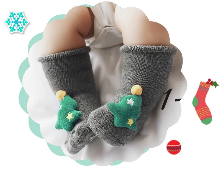 Baby Socks Christmas Tree Silicone Anti Slip Middle Socks for Baby Newborn Girls Boys Winter Warm Socks for 1-3Y Babies