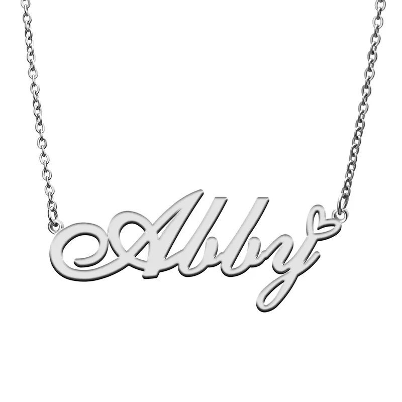 Abby Name Love Heart Necklace Personalized Women Stainless Steel Jewelry Nameplate Pendant Femme Mother Child Girls Gift