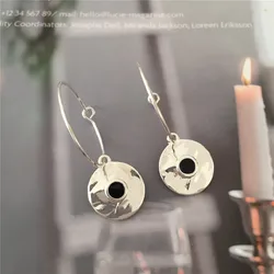 Trend Women Girl Earrings Hammered Gold Color Planting Round with Black Hoop Earrings