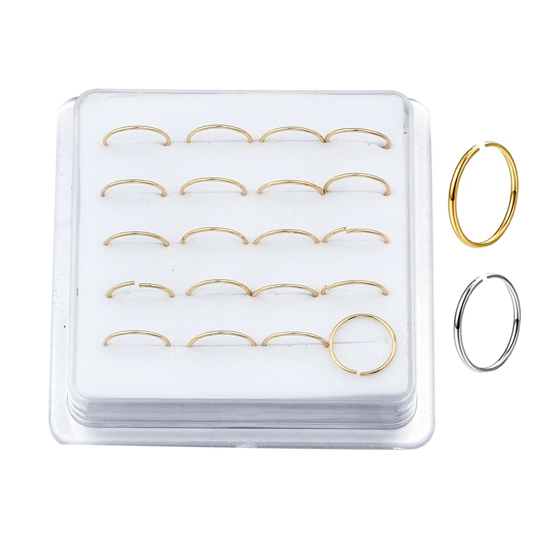 20pcs Silver Color Nose Ring Hoop - 24 Gauge Snug Nose Hoop Thin Nose Piercings Hoops - Nose Piercing Rings set