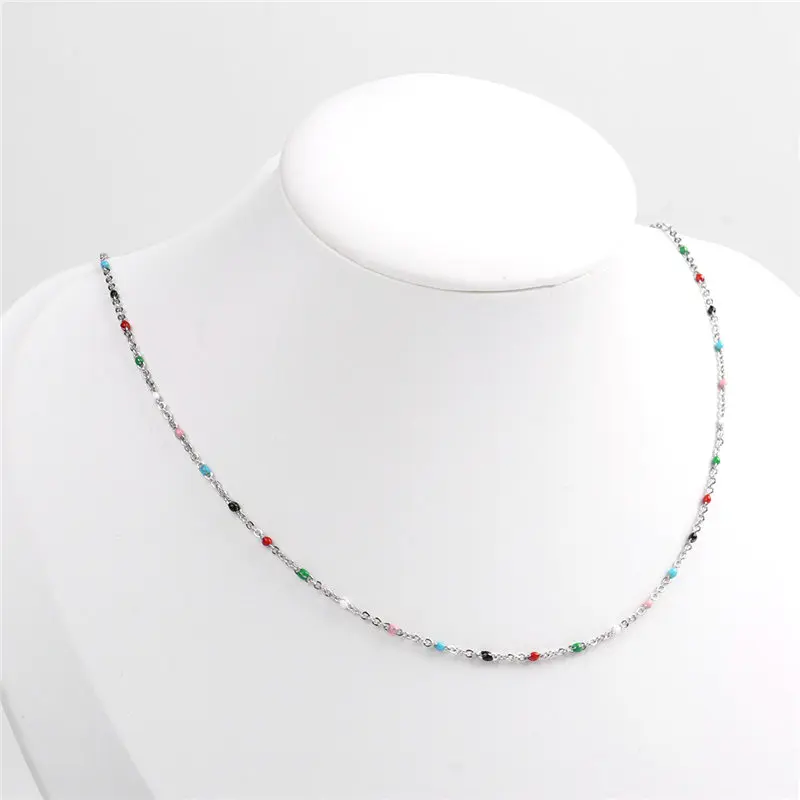 45cm/50cm/60cm Long 304 Stainless Steel Enamel Beads Link Cable Chain Necklace Chokers Necklaces For Chic Wedding Gift ,1 Piece