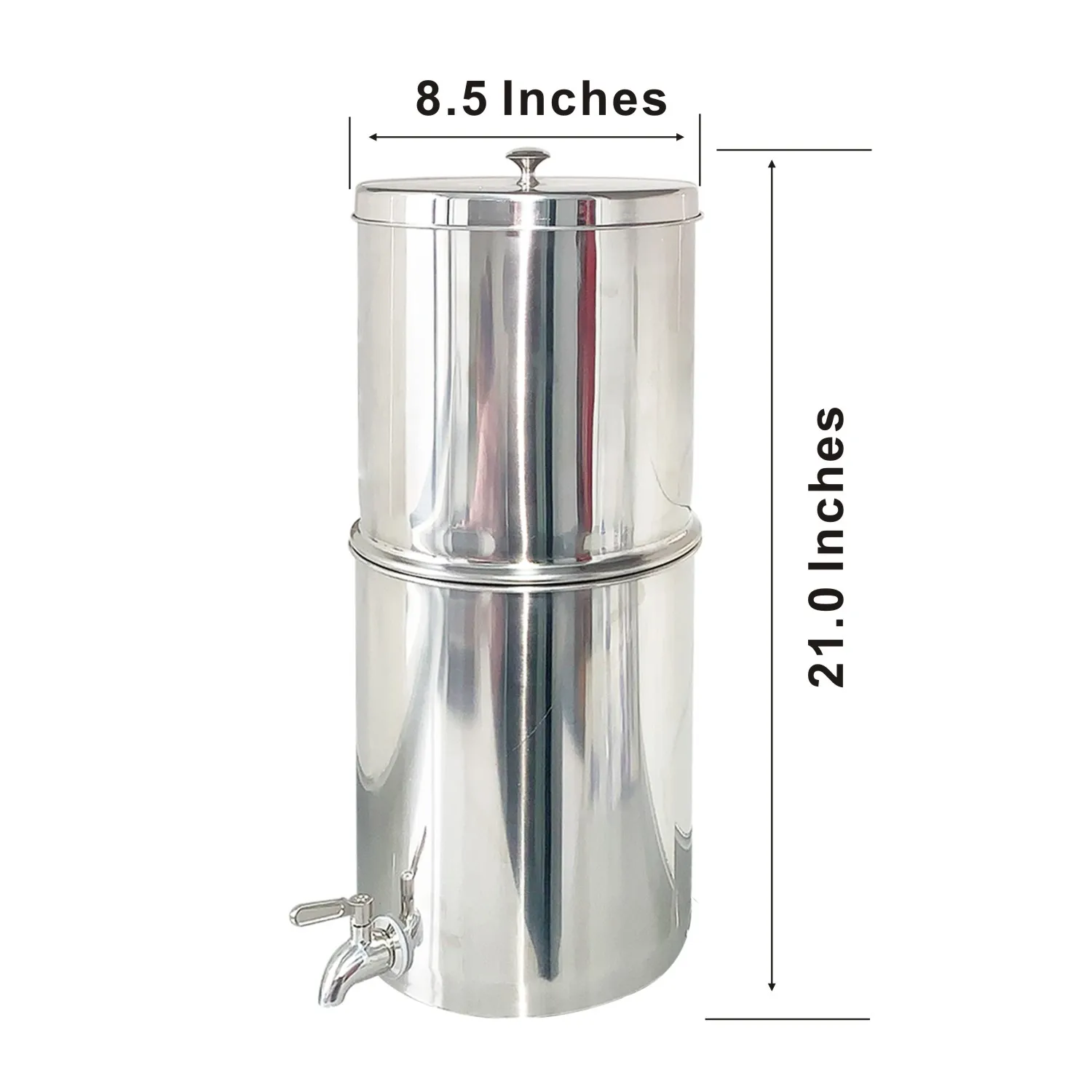 2.25 Gallon Stainless Steel Gravity Water Filter System with 2 Black Purification Elements for Home and Outdoor Use