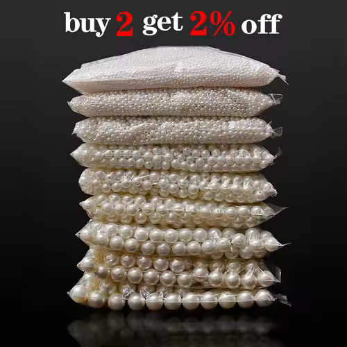 10-1000pcs/lot 3-20mm Straight Holes Acrylic Imitation Pearl Beige Bracelet Round Beads For DIY Craft Jewelry Making Supplies - Image 2