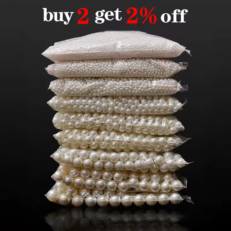 10-1000pcs/lot 3-20mm Straight Holes Acrylic Imitation Pearl Beige Bracelet Round Beads For DIY Craft Jewelry Making Supplies - Image 2