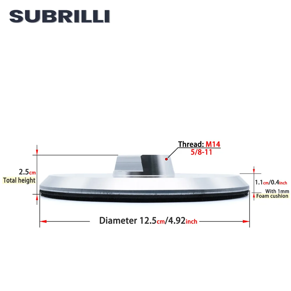 SUBRILLI 5" Aluminum Back Pad for Sanding Disc Grinder 125mm Diamond Polishing Pads M14 5/8-11 Thread Backing Holder Plate