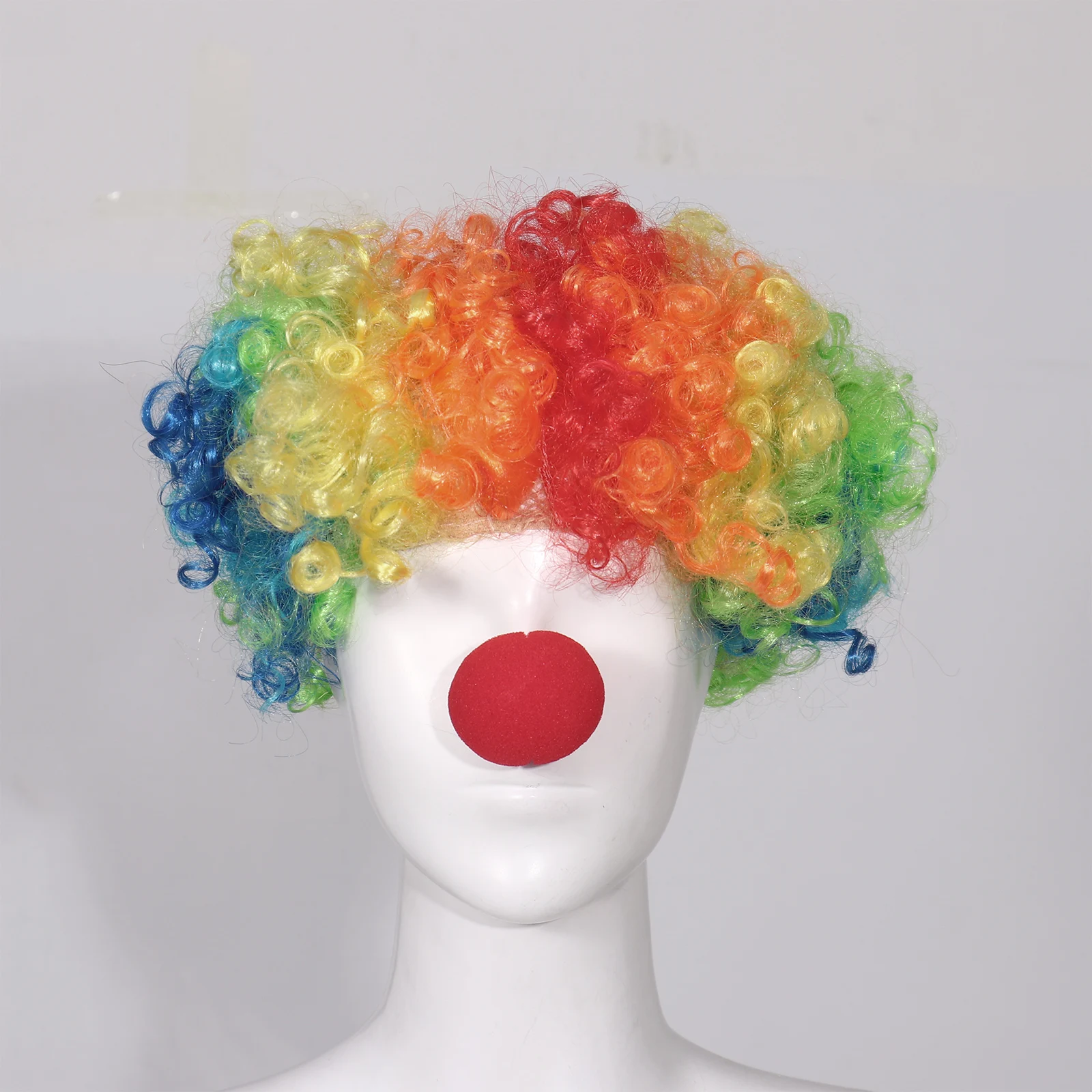 Funny Circus Clown Wigs Caps Red Foam Clown Nose Explosive Head Wig Dance Bar Halloween Party Dress Christmas Performance Prop