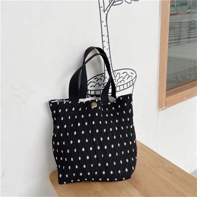 Portable Mini Fresh Cloth Bag Female Wrinkle Printed Handbag Insulated Thermal Cooler Bento Lunch Box Tote Tote Picnic Storage